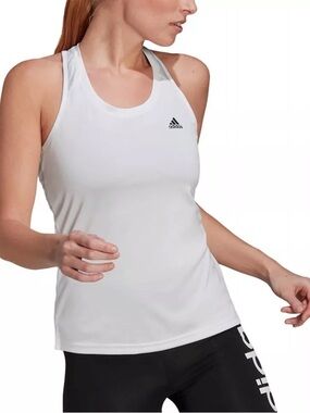 Adidas Train Essentials 3-Stripes racerback Workout Tank Top white Aeroready 1XL